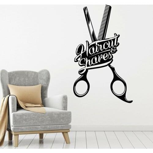 Barber Shop Sign Vinyl Wall Decal Haircut Shaved Comb Wall Decals Scissors Barber Salon Stickers Art Mural Window Decals N226