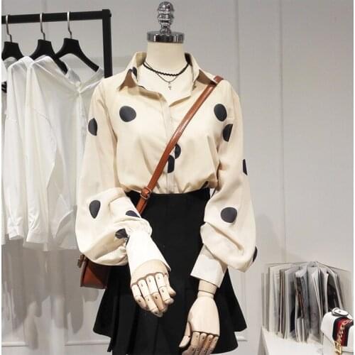 High quality!Autumn new fashion long sleeve chiffon shirt womens pure color flare sleeve shirt lady dot shirt TB3183