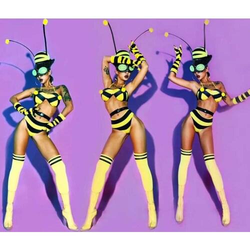 Nightclub Bar Female Singer DJ Costume Halloween Bee Cosplay Costume Adult Party Festival Carnival Performance Clothes DWY3728