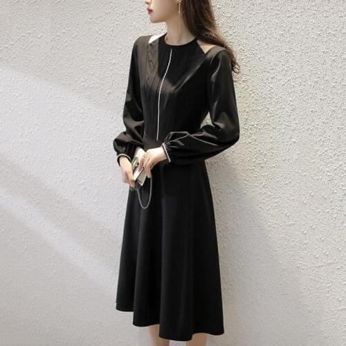 Vestidos Mujer Verano 2021 Zipper Long Sleeve Women Autumn Midi Dress Fashion Office Lady A-Line Slim Black Robe Femme платье