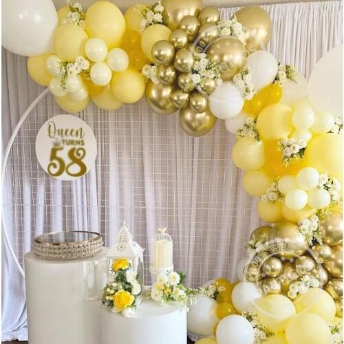100Pcs Yellow Balloon Garland Kit White Metal Gold Latex Globos For Wedding Summer Party Kids Birthday Decorations Baby Shower