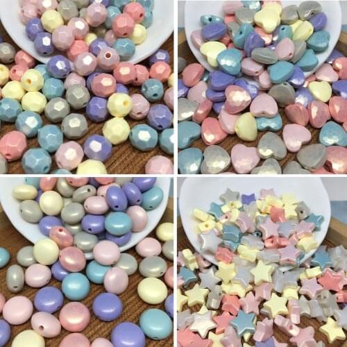 100pcs/bag Macaron Shiny Color Beads Oblate/Faceted Round beads/Oval/Heart/Star Spacer Beads For Jewelry Making Bracelet DIY Acc
