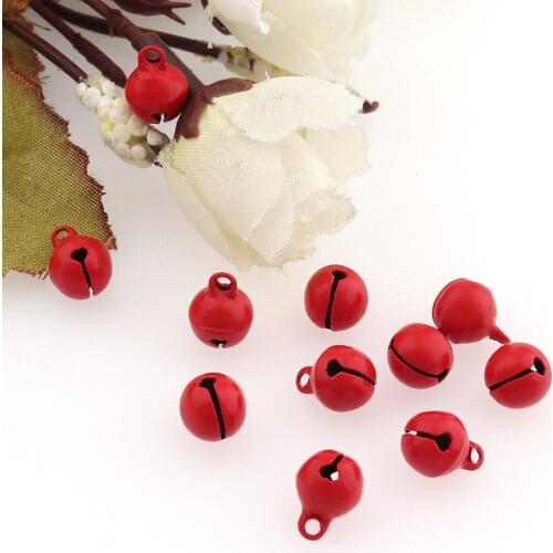 200pcs 10mm Metal Loose Beads Small Jingle Bells Red Pendants Charms for Xmas Party Christmas tree decoration DIY Jewelry Crafts