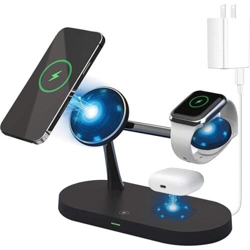 4 in 1 Magnetic Wireless Charger Compatible with Charger, Fast Wireless Charging Station with 18W QC3.0 Adapter