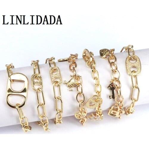 5Pcs Fashion Gold Color Jewelry Cz Geometric Metal Pendant Bracelet for Women Golden Charm Bracelet 2021