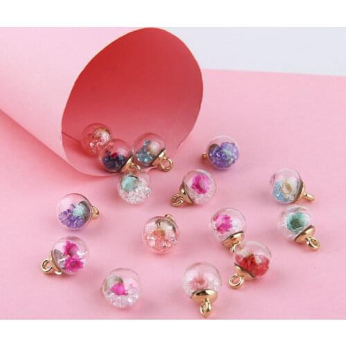 DIY Jewelry Findings Glass Ball Charms Colorful Dry Flower Seed Beads Decorated Fashion Earring Necklace Floating Pendants 5pcs