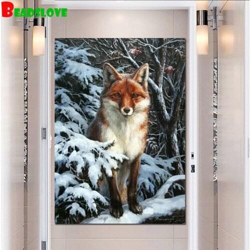 5 d diy diamond painting fox 3d picture puzzle mosaic diamond animal Cross stitch full square round diamond embroidery sale