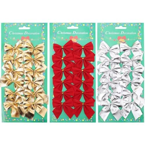 12pcs Christmas Bows Gold Silver Red Bowknot Christmas Tree Ornaments Gift Christmas Decorations for Home Navidad 2020 New Year