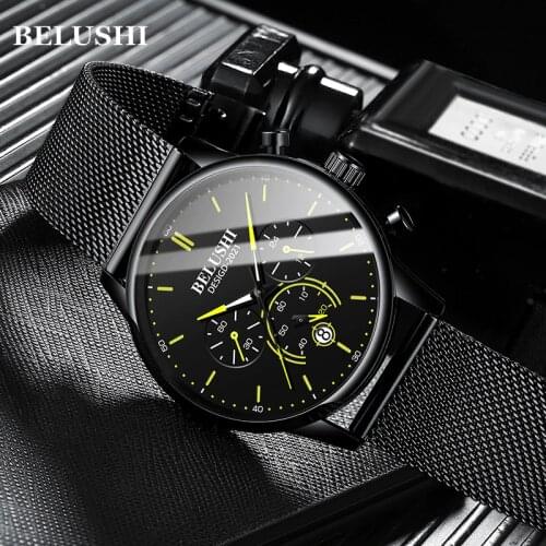BELUSHI 2021 New Fashion Mens Watches Top Luxury Brand Sport Quartz Luminous Waterproof Chronograph Wristwatch Mens Watches