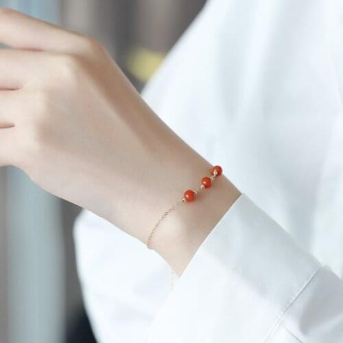 DAIMI GEMSTONES Red Agate Bracelet Female Genuine Yellow 14k Gold Filled Bracelet