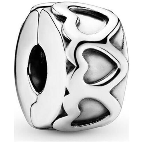 Authentic 925 Sterling Silver Bead Band of Hearts Clip Charm Fit Fashion Women Pandora Bracelet Bangle Gift DIY Jewelry