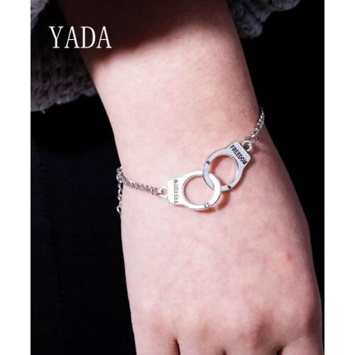 YADA LuxurL Brand handcuffs Punk Bracelbr&Bangles For Women Silver Color Bracelets Charm Friendship Crystal Bracelet BT200094