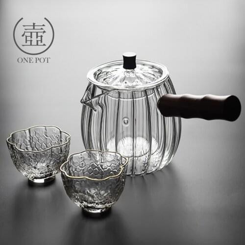 High temperature resistant glass side handle kungfu teapot kettle electric pottery stove tea making pot cup set household