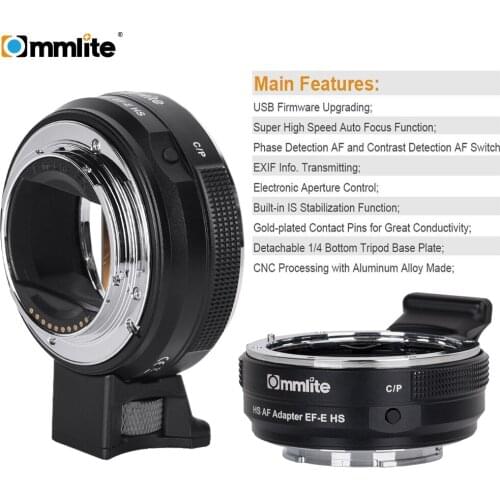 Commlite CM-EF-E HS Faster Auto Focus Lens Adapter for Canon EF/EF-S Lens to Sony E-Mount Camera A9 A7RIII A7 A6000 A6300 A6500