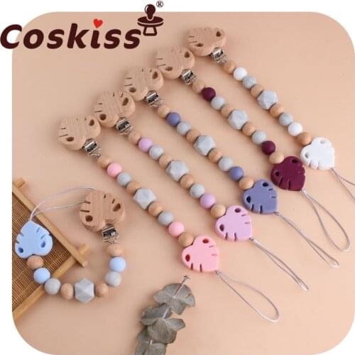Coskiss 1pcs Food Grade Silicone Beads Teether Nursing Pacifier Clip Holder Chain Banana Leaf Nipple Holder for Infant