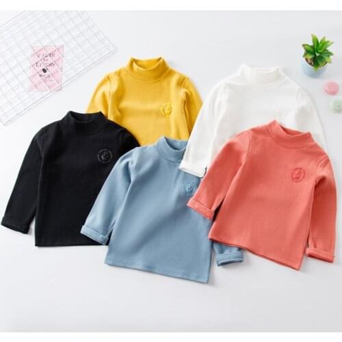Childrens Bottoming Shirt Long Sleeve Half Collar Half-High Collar Soft Wool Coat Autumn Double-Sided Sanding T-shirt Girls Boy