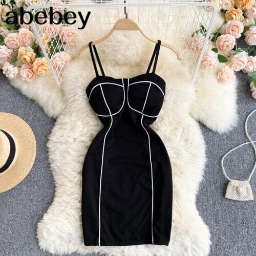 Design Strap Dress Women Sexy V Neck Sleeveless Slim Party Dresses Summer Korean Off Shoulder Solid Mini Dress