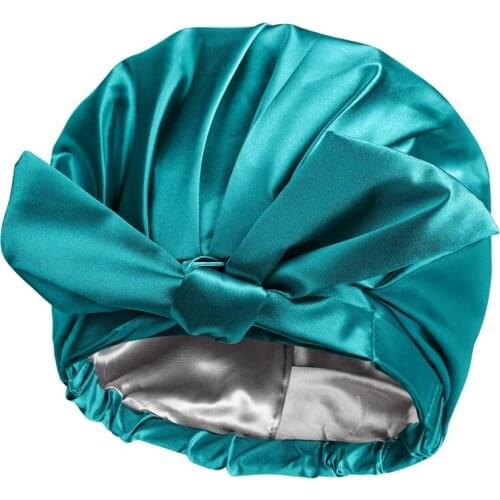 Shower Cap Bowknot Double Layer Reusable Bath Hair Caps Adjustable Bath Hair Cap