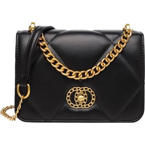 Elegant Black Pu Leather Messenger Bag Female Flap Quilted Chain Crossbody Handbag New Luxury Lattice Shoulder Bag Women