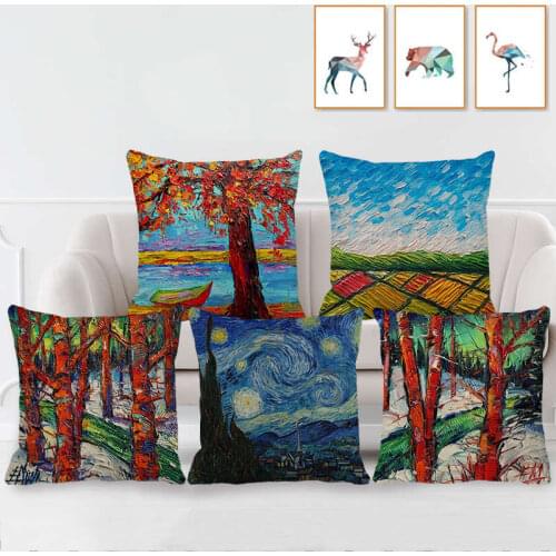 European Style Furniture Series Cushion Cover Starry Sky Landscape Linen Pillowcase Cojines Decorativos Para Sofa Pillow Decor
