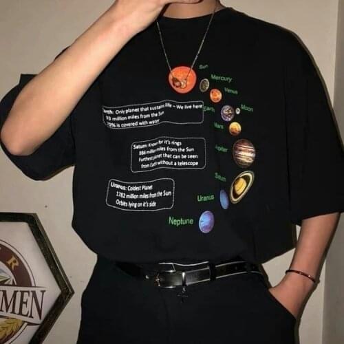 Kuakuayu HJN Solar System T-Shirt Geek T Shirt Korean Fashion Oversized Tee Hipsters Grunge Style Shirt Pluto Tee Shirts