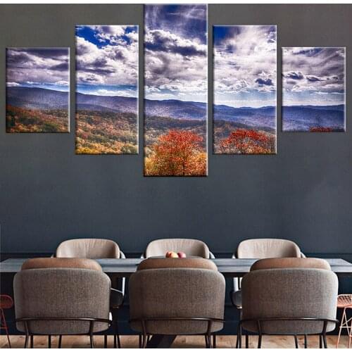 Mountains Hills 5 Pieces Forest Canvas Painting Sky And Landscape Wallpapers Nature Posters Pictures For Home Room Decor Modern