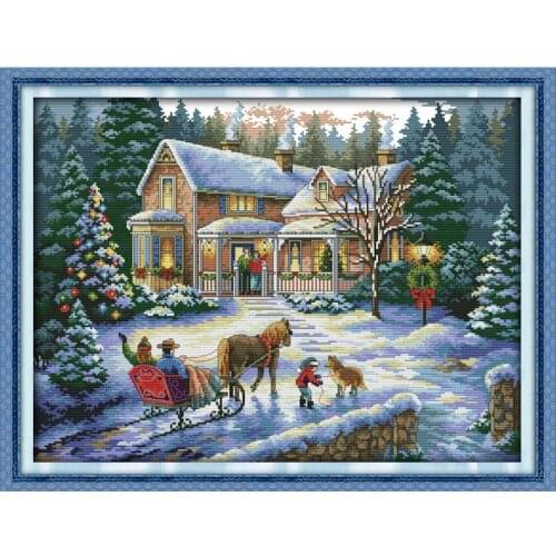 Joy Sunday Cross Stitch Set Return From Christmas Canvas Printed DMC 14CT Cross Stitch Kits Christmas Home Decoration Send Gift