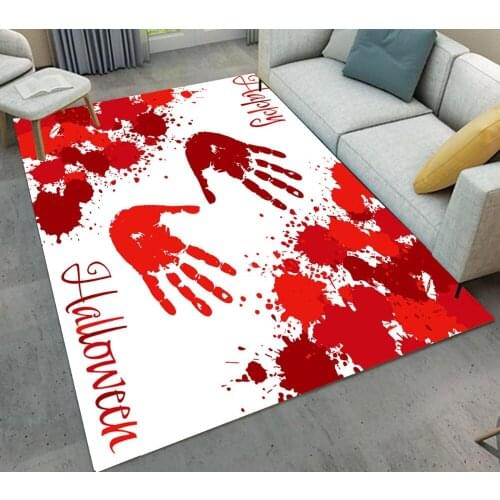 Living Room Area Rug Bedroom Carpet Childrens Room Floor Cushion Bathroom Non-Slip Mat Red Happy Halloween Blood Fingerprint