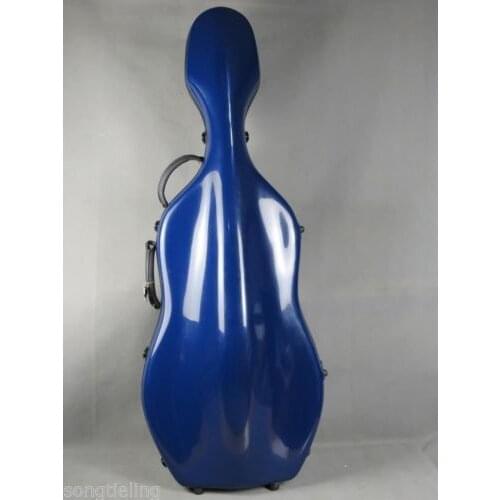 Beautiful 3/4 blue fiberglass cello hard case w/ wheells #6721