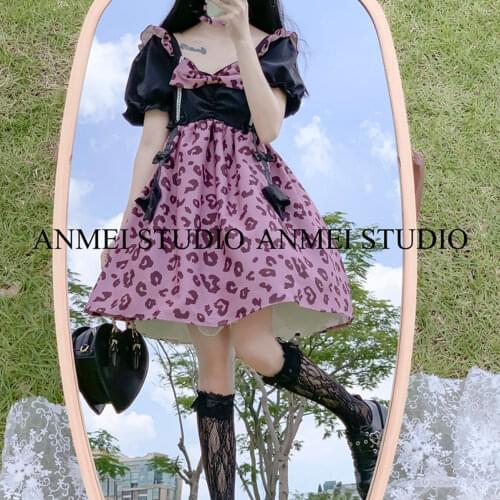 Japanese Lolita Sweet Dress Summer New Bowknot Design Kawaii Girls Puff Sleeve Dress Princess Fluffy Dress Women