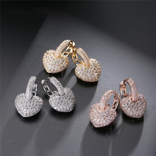 Uilz Fashion Rose Gold Color Zirconia Micro Paved Heart Hoop Earrings For Women Clear Crystal Lover Party Jewelry UilzEP546
