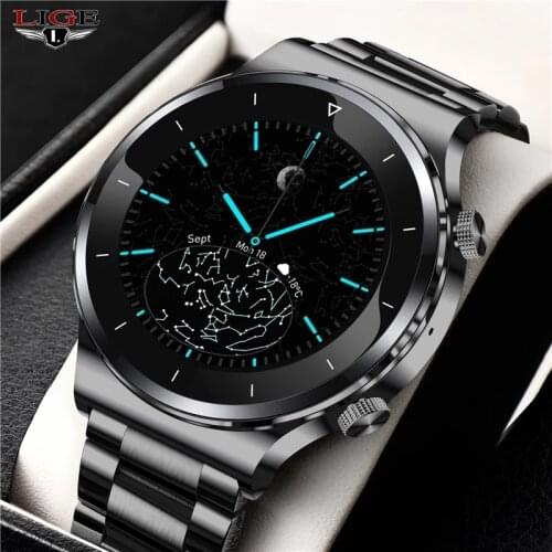 LIGE 2021 New Luxury brand mens watches Steel band Fitness watch Heart rate blood pressure Activity tracker Smart Watch For Men