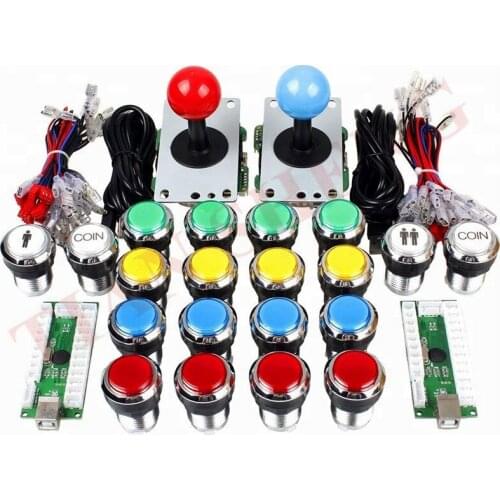 2 Player Arcade DIY Kits Parts led USB Encoder with Arcade Joystick+Chrome plated button with LED Light for Mame Jamma Machine