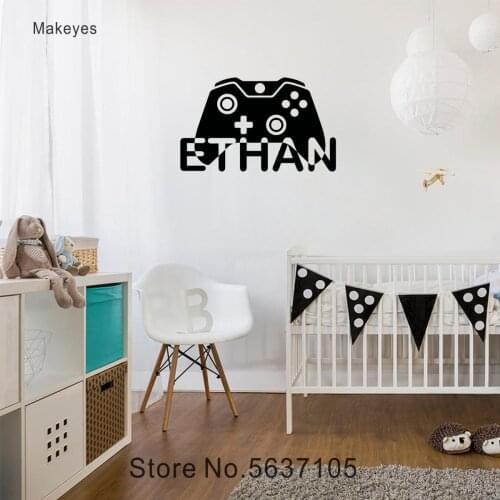Makeyes Custom Name Gamer Wall Sticker Home Kids Bedroom Wall Decor Personalized Name Baby Boy Wall Decal Gaming Decoration Q322