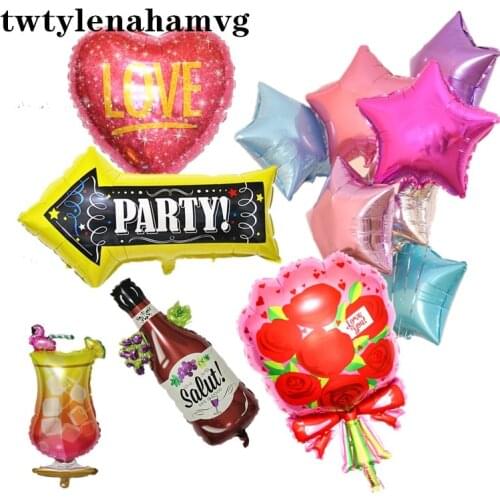 New Wedding Rose Decoration 18 Inch Love Heart Foil Balloon Valentines Day Ball Anniversary Party Cup Bottle Air Ballon