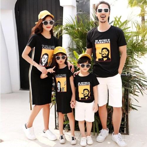 Mother and Daughter Clothes Mommy and Me Dresses Funny Pattern 100% Cotton Family Matching Shirt Dress Father Mother Son Outfits