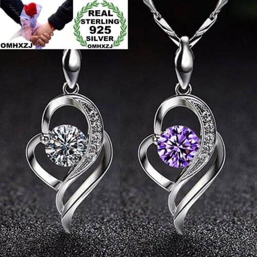 OMHXZJ Wholesale Personality Fashion OL Woman Girl Gift Heart White Amethyst AAA Zircon 925 Sterling Silver Pendant Charm CH08