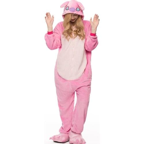 Kigurumi Stitch Pajamas Adults Animal Onesies Winter Sleepwear Women Men Flannel Nightwear Cosplay Costumes