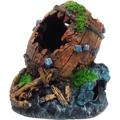 Resin Broken Barrel Aquarium Decorations for Fish Tank Aquarium Ornament Rock Cave Hideout for Aquatic Pet Betta Fish