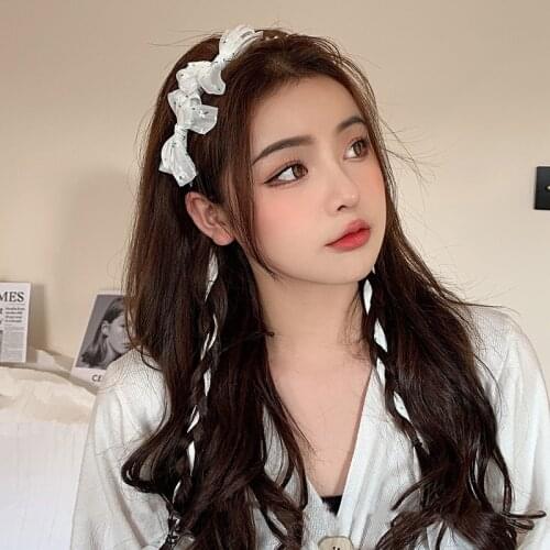 Girl heart fashion design set with diamond gauze bow fringe hair band small fresh personality tidal headband hair ornaments