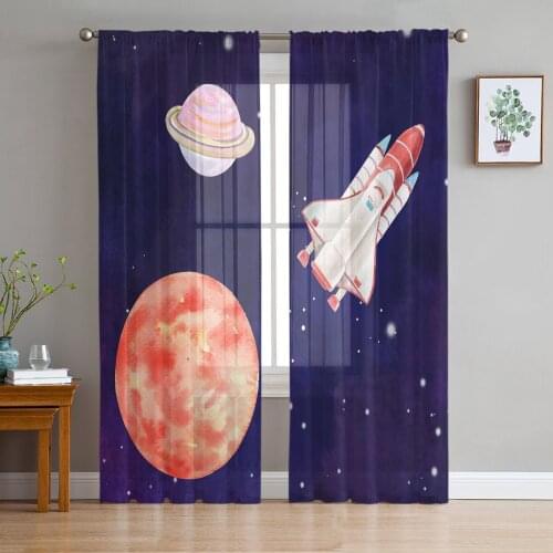 Universe Planet Spaceship Rocket Sheer Curtains for Living Room Modern Voile Curtain Bedroom Tulle Curtains Window Drapes Decor
