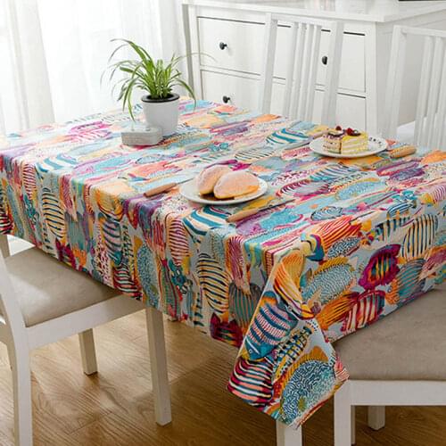 Tablecloth Blue Mediterranean Cartoon Colorful Tropical Fish Ocean Cover Table Cloth for Wedding Tea Table Tischdecke nappe