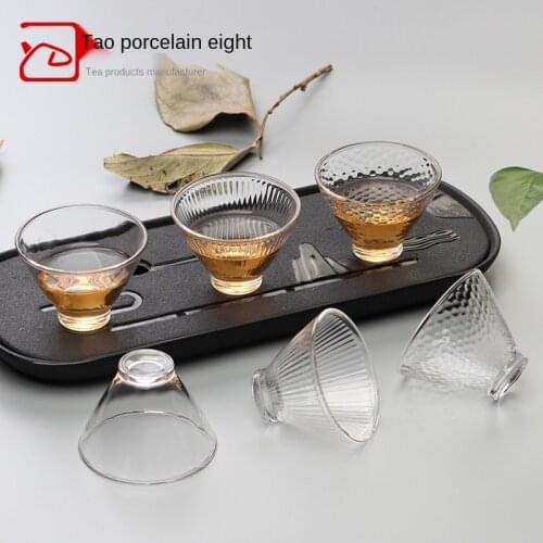 Glass Tea Tasting Cup Bamboo Hat Hammer Patterned Small Teacup Thick Heat-Resistant Tea Bowl Concise Office Bubble Tea Cup Bowls