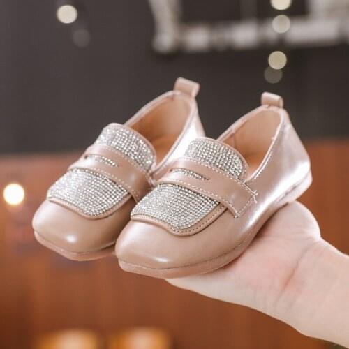 Princess Wedding Girls Shoes For Toddler Medium Kids Dress Party Soft PU Leather Shoes Flats Glitter Rhinestones Slip On Shoes