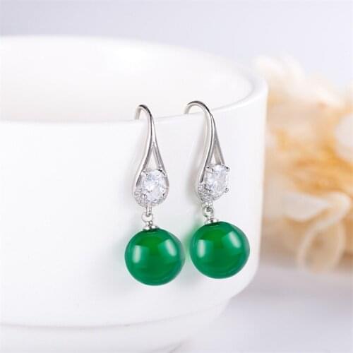 Vintage Ethnic Long 925 Silver Drop Earrings for Women Ball Green Agate Anniversary Gifts Jewelry Aretes De Plata De Ley Mujer