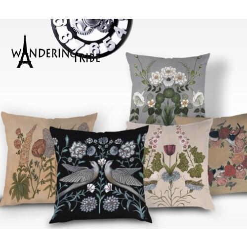 Vintage Floral Pillow Case Plant Flower Cushion Cover Cushion High Quality Pillows Cases White Decorative Cushions Covers Kissen