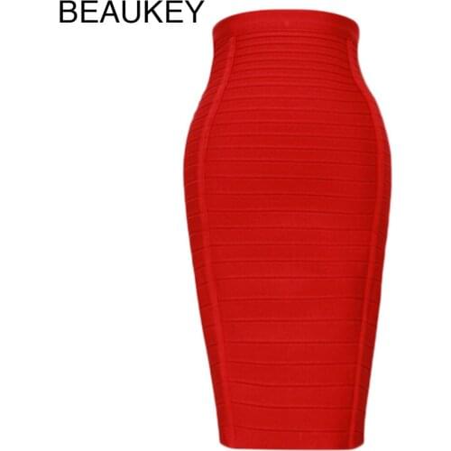 Rayon Layering Red Navy Blue Black Orange Knee Length Sexy Women 2015 Elastic High Waist Bandage Wrap Skirt