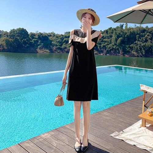 Women Dreeses Short Sleeve O-Neck Casual Chiffon Off Shoulder Dress Black Elegant 2021 Vestido Playa Mujer Sukienka Midi