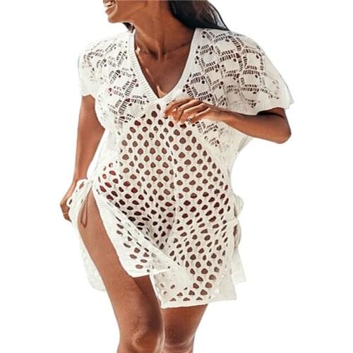 Hirigin 2021 Women Summer Sun-Proof Dress, Solid Color Hollow V-Neck Short Sleeves Swimsuit Cover for Girls, White/Black