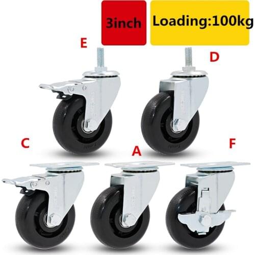 1 Pcs Heavy Duty 3 Inch Rubber Swivel Castor Wheels Trolley Caster Brake With Brake / No Brake Universal Wheel loading 100kg